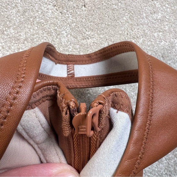 Popilush Bodysuit Brown Sleeveless Faux Leather Built in Bra Adjustable Snap Lg - Picture 13 of 15